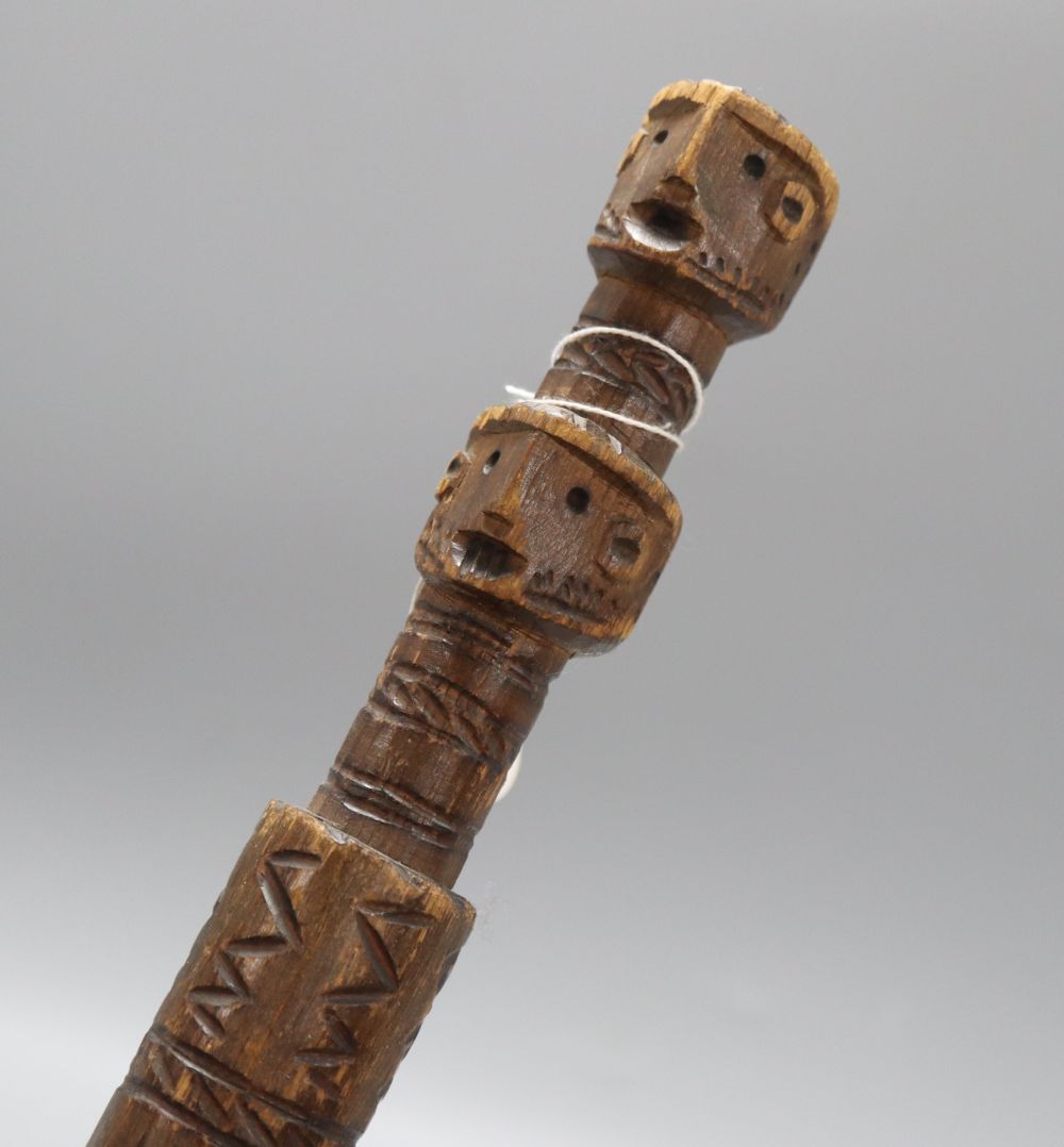 A geometric carved tribal walking cane, c.1840, length 100cm